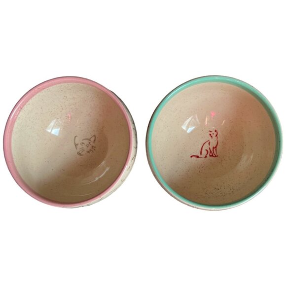 Set: 2 Home Essentials PET Speckled Ceramic Cat Bowls Pink & Aqua 5" x 3" - Picture 2 of 13